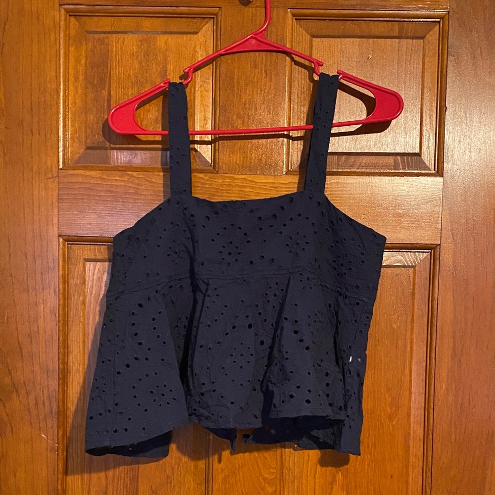 FAVLUX Navy Blue Tie-Back Eyelet Tank Top